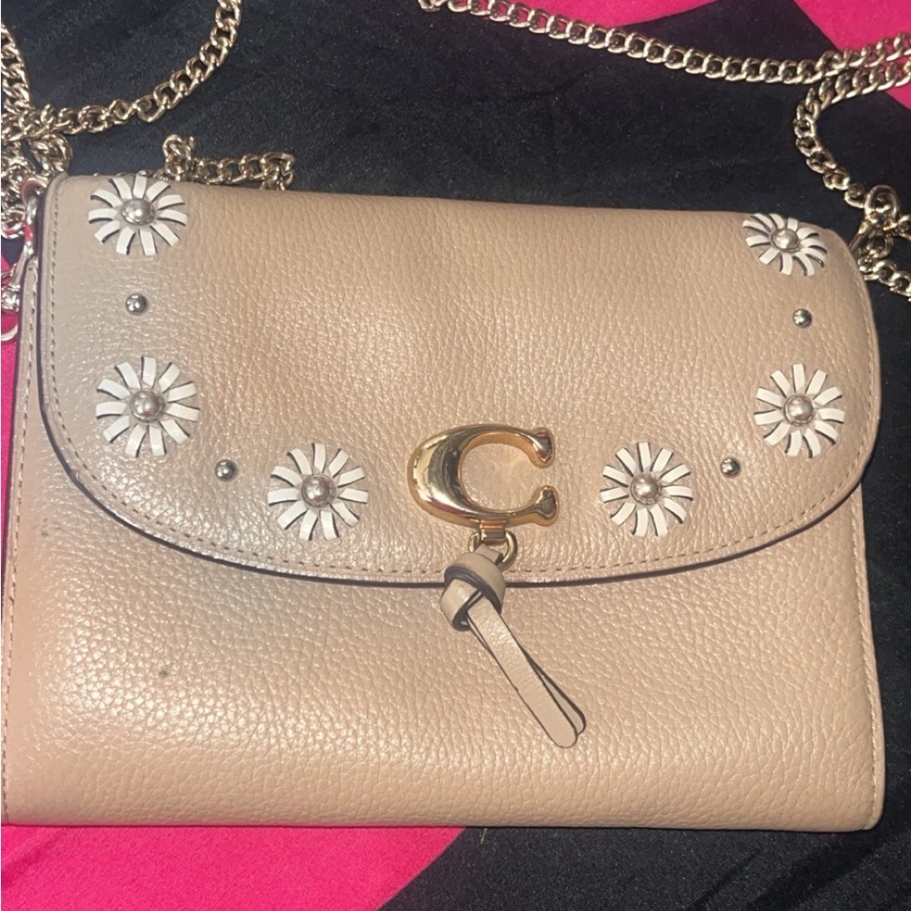 Coach Beige Crossbody Bag with White Floral Details
